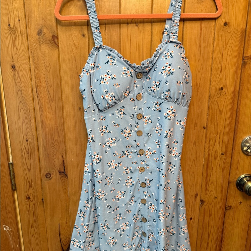 No Boundaries Blue Floral Ruffle Dress